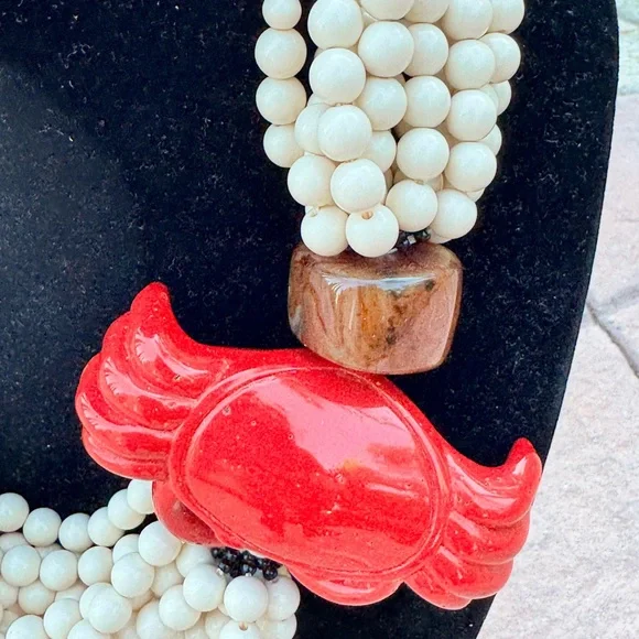🦀 Rare Vintage Multi-Strand Angela Caputi Coral Crab Necklace, Florence, Italy - Picture 6 of 12